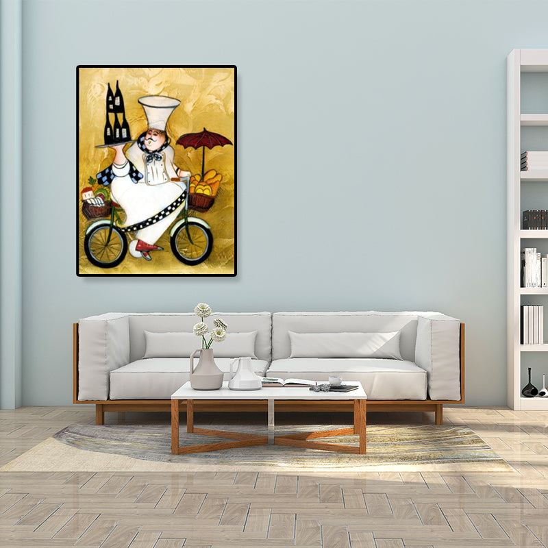 Modern Illustrated Servant Canvas Art Dark Color Textured Wall Decor for Dining Room