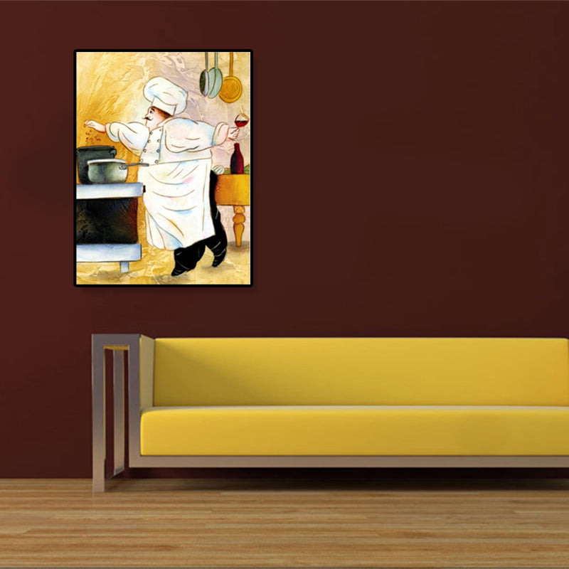 Modern Illustrated Servant Canvas Art Dark Color Textured Wall Decor for Dining Room
