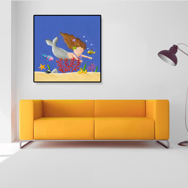 Toile d'art du monde sous-marin pour enfants, décoration murale texturée de couleur douce pour chambre d'enfants