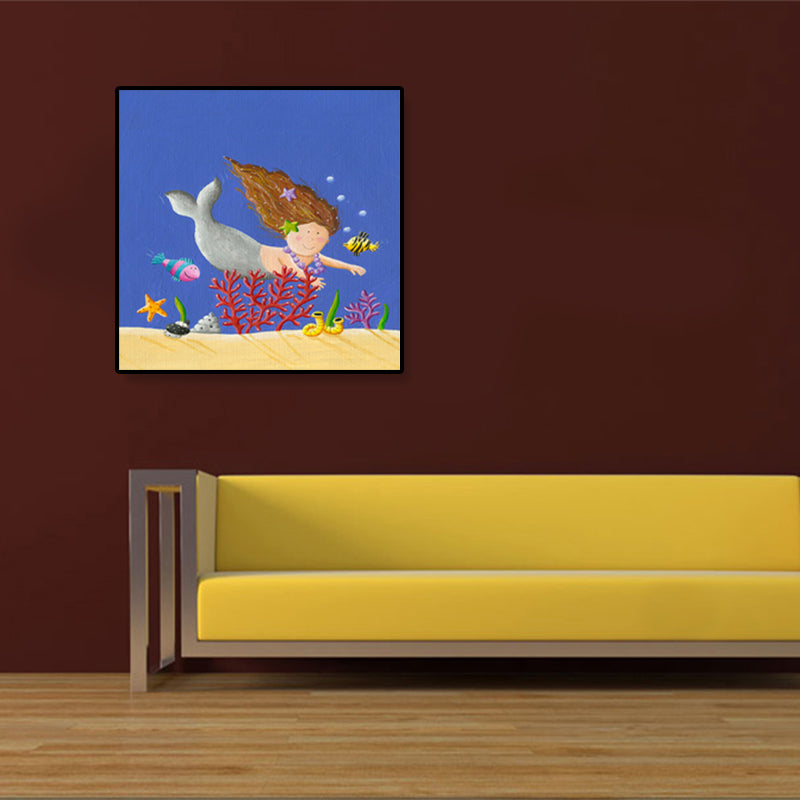 Childrens Art Underwater World Canvas Soft Color Textured Wall Decor for Kids Room