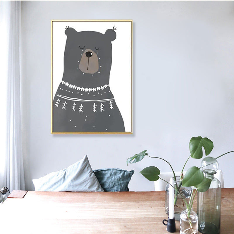 Kids Illustration Bear Canvas Print Soft Color Nursery Wall Art, Multiple Size Options