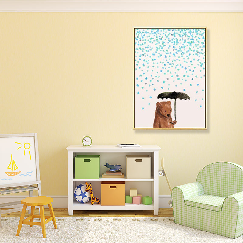 Kids Illustration Bear Canvas Print Soft Color Nursery Wall Art, Multiple Size Options