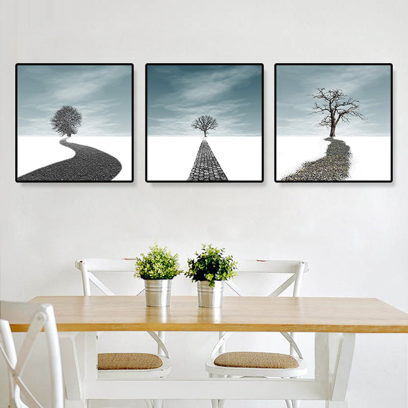 Road and Tree Scenery Canvas Art Contemporary Textured Wall Decor for Home (Set of 3)