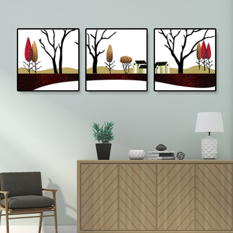 Road and Tree Scenery Canvas Art Contemporary Textured Wall Decor for Home (Set of 3)