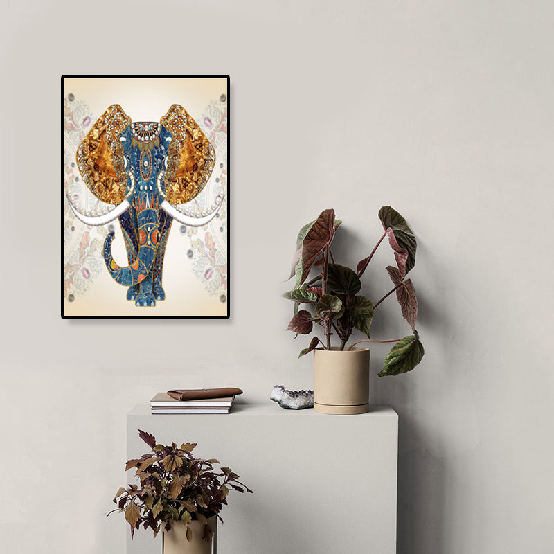 Toile imprimée d'éléphant de Style asiatique, décoration murale texturée de couleur douce pour couloir