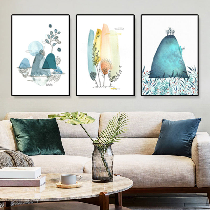 Rustic Illustration Scenery Wall Art Set Green Living Room Canvas Print, Set of 3