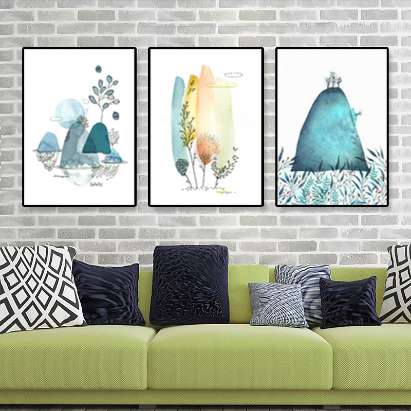 Rustic Illustration Scenery Wall Art Set Green Living Room Canvas Print, Set of 3