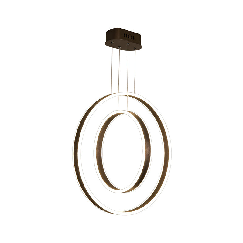 Minimalistischer Doppelkreis -Pendel Light Metall Esszimmer LED -Aufhängungsanhänger in braunem, warmem/weißem/natürlichen Licht