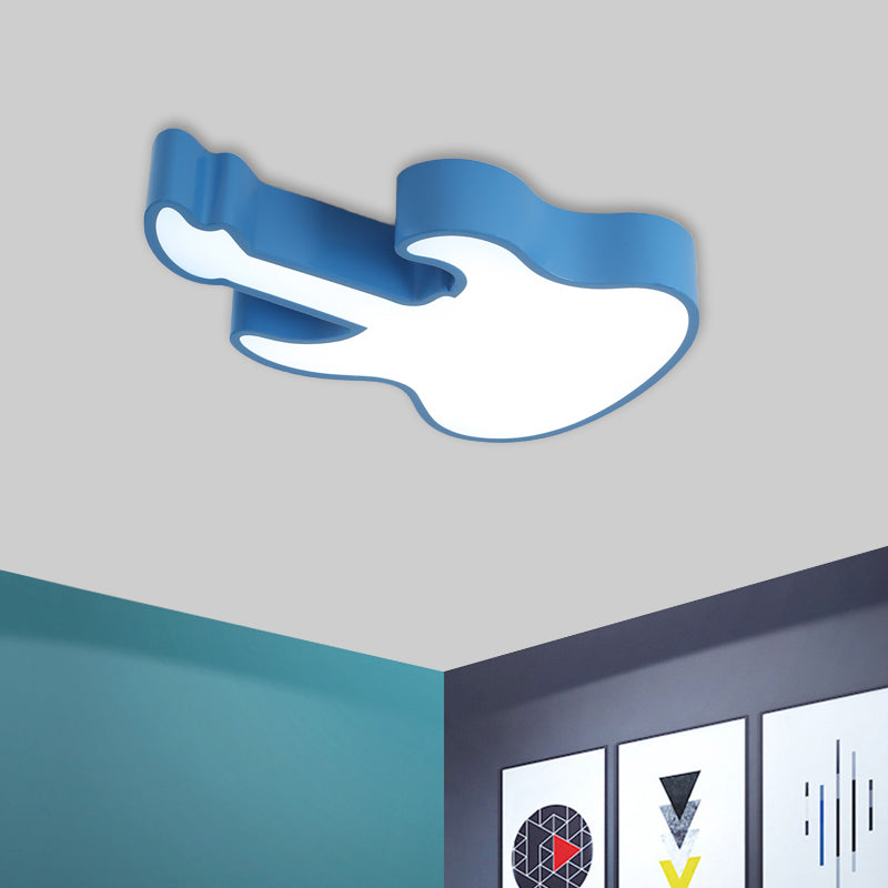 Acrylic Guitar Ceiling Lighting Modernist Red/Yellow/Green LED Flush Mount Fixture for Living Room