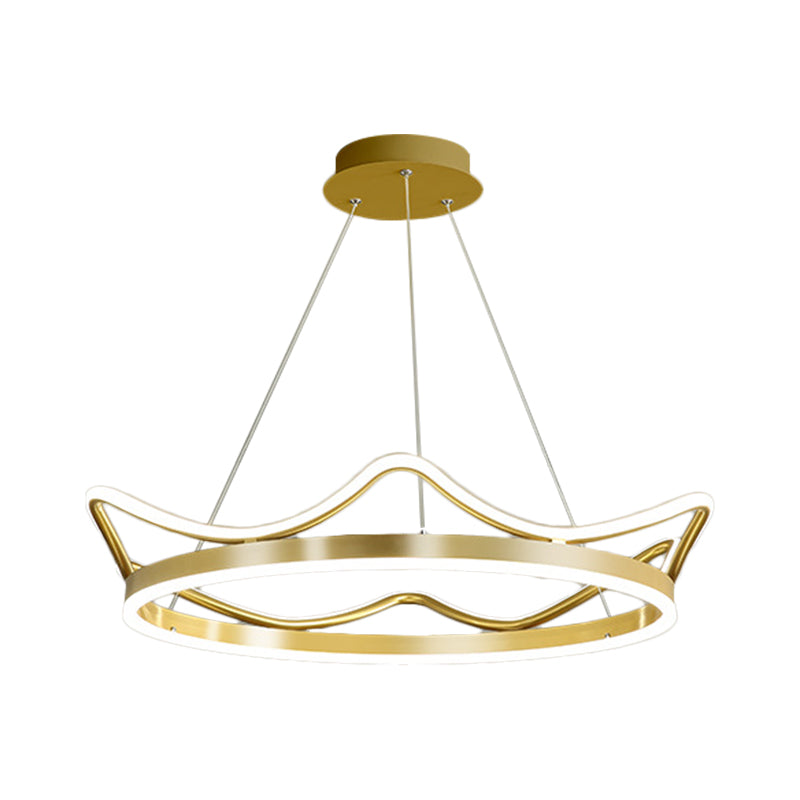 Gold Crown Shaped Chandelier Modern Stylish 20.5"/27.5" Dia LED Metal Pendant in Warm/White Light