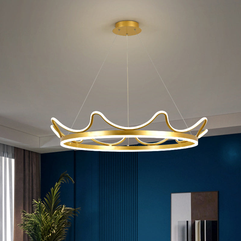 Gold Crown Shaped Chandelier Modern Stylish 20.5"/27.5" Dia LED Metal Pendant in Warm/White Light