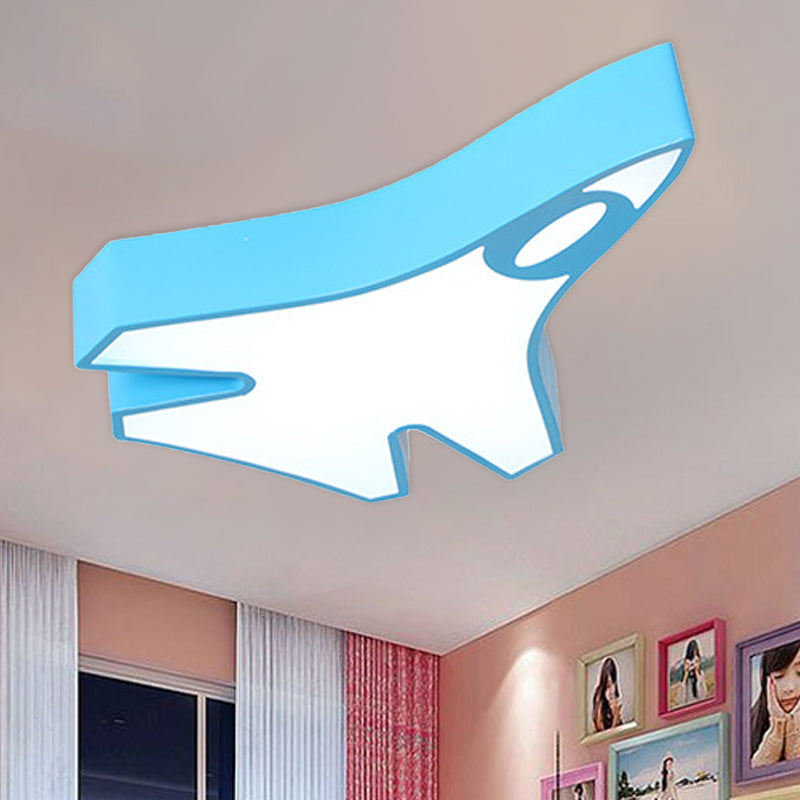 Acrylic Airplane Flush Lamp Minimalist LED Ceiling Mounted Fixture in Red/Yellow/Blue, Warm/White Light