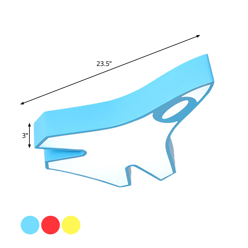 Acrylic Airplane Flush Lamp Minimalist LED Ceiling Mounted Fixture in Red/Yellow/Blue, Warm/White Light