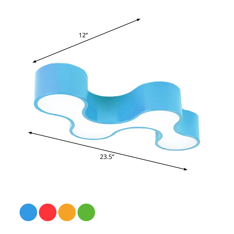 LED Bedroom Flush Mount Lamp Kids Style Blue/Yellow/Green Ceiling Lighting with Earthworm Acrylic Shade