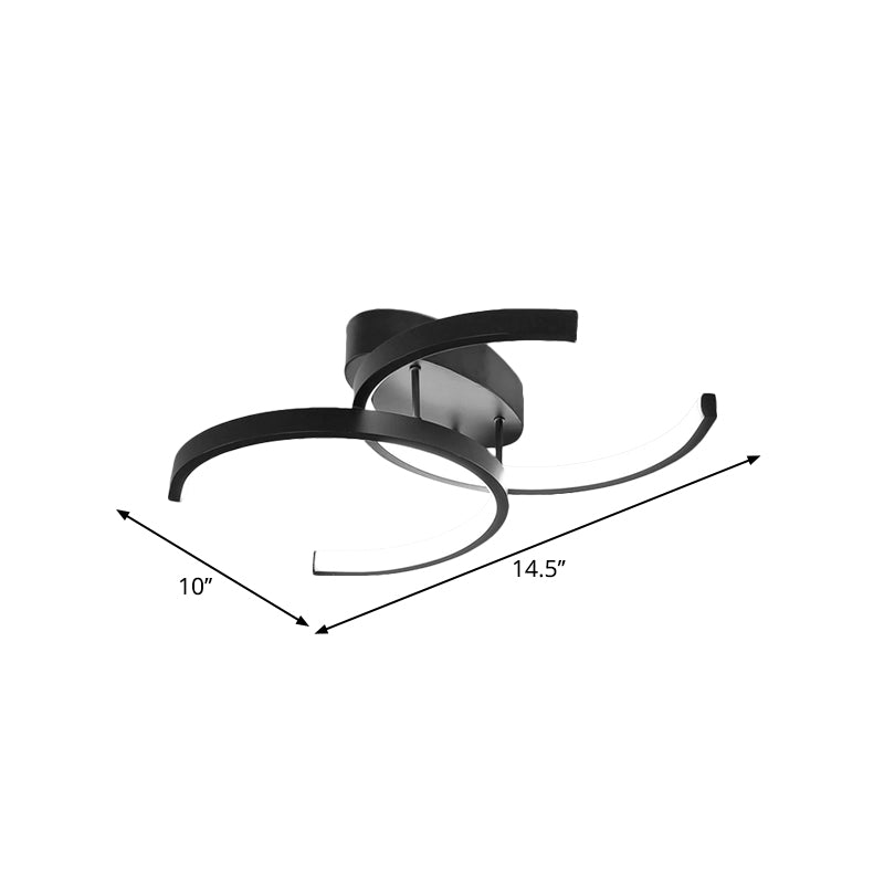 Dual C-Shaped Office Ceiling Fixture Metal Minimalist LED Semi Flush Mount Lighting in Black