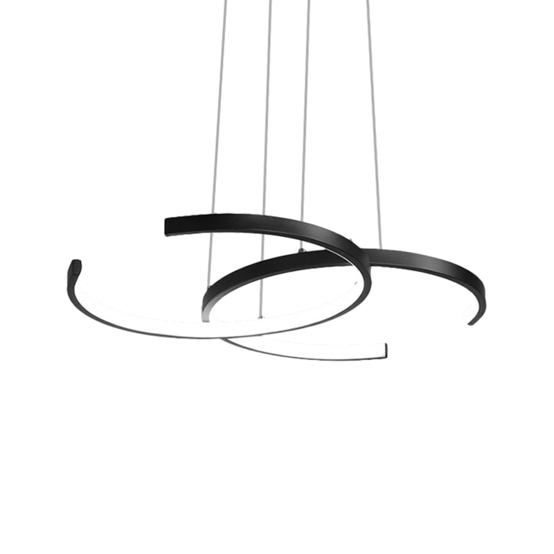 Dining Room LED Chandelier Minimalist Black/White Drop Lamp with Double C Acrylic Shade, Warm/White Light