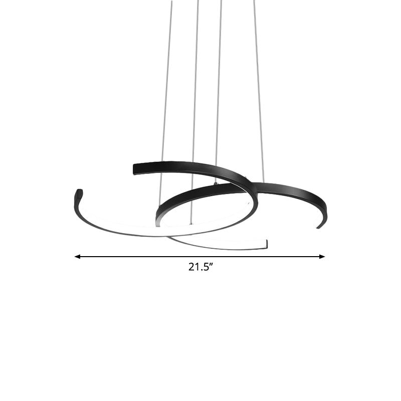 Lámpara de caída minimalista del comedor LED lámpara de caída negra/blanca con tono acrílico doble C, luz cálida/blanca