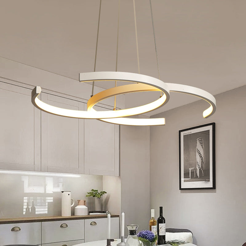 Lámpara de caída minimalista del comedor LED lámpara de caída negra/blanca con tono acrílico doble C, luz cálida/blanca