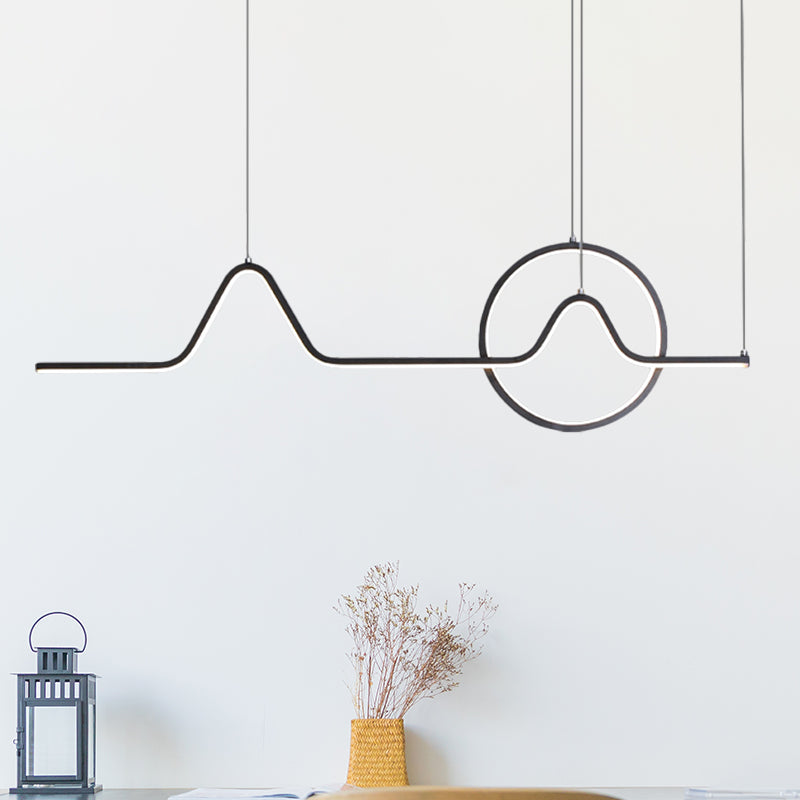 Isola LED lineare in alluminio illuminazione moderna kit di luce sospesa nera/oro con sole e design della montagna, luce calda/bianca