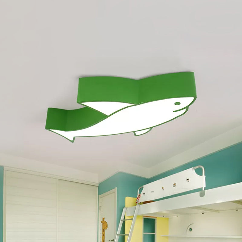 Children LED Light Fixture with Acrylic Shade Red/Yellow/Blue Shark Flush Mount Recessed Lighting