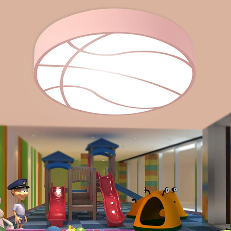 Pink Basketball Ceiling Lighting Modernism LED Acrylic Flush Mount Lamp in Warm/White Light