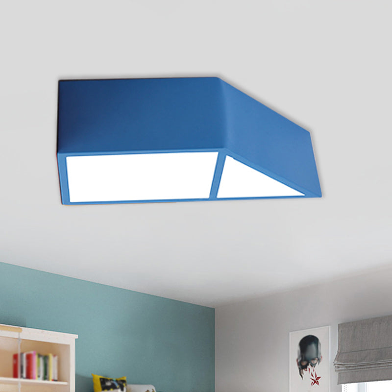 Nordic LED Flush Mount Fixture Blue/Red/Yellow Trapezoid Close to Ceiling Lamp with Acrylic Shade