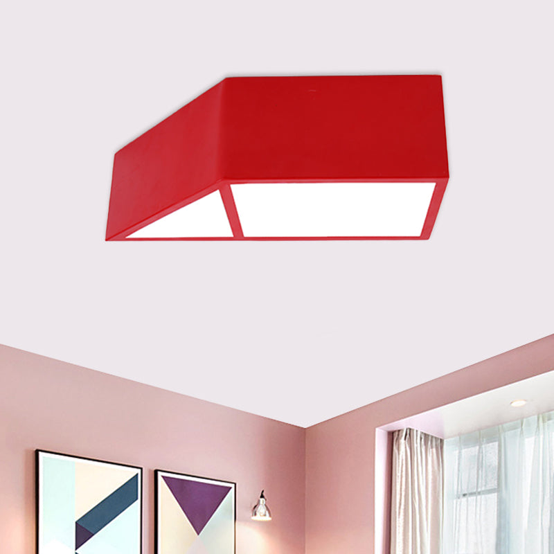 Nordic LED Flush Mount Fixture Blue/Red/Yellow Trapezoid Close to Ceiling Lamp with Acrylic Shade