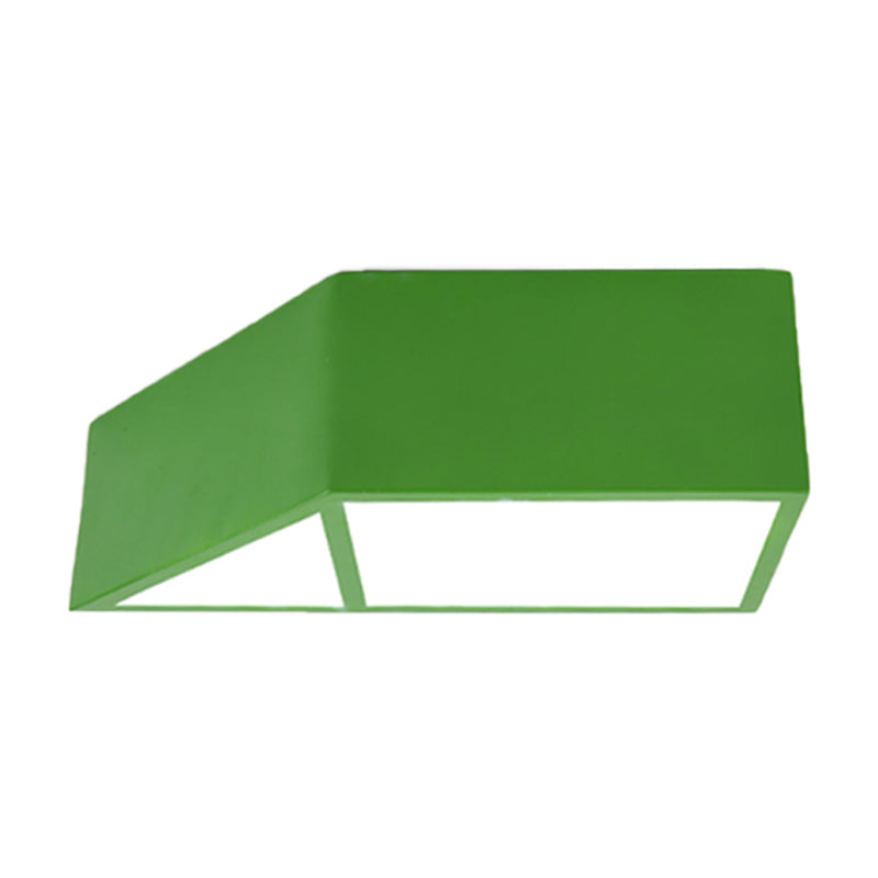 Nordic LED Flush Mount Fixture Blue/Red/Yellow Trapezoid Close to Ceiling Lamp with Acrylic Shade