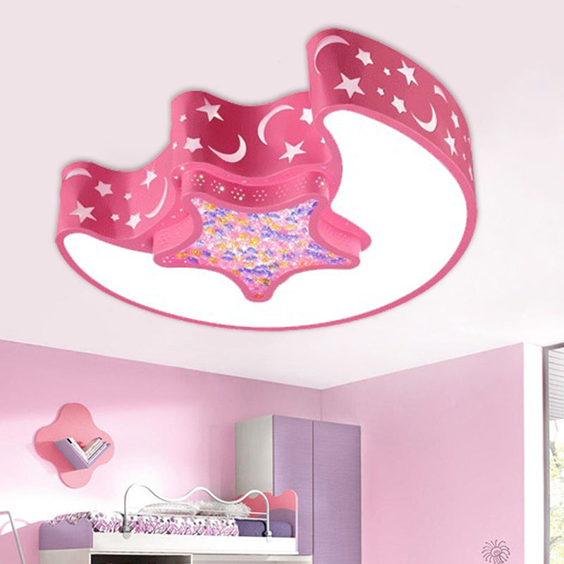 LED jardin d'enfants encastré luminaire plafond blanc / rose / bleu simple avec des étoiles et la Lune dans la lumière chaude / blanche abat - jour en acrylique