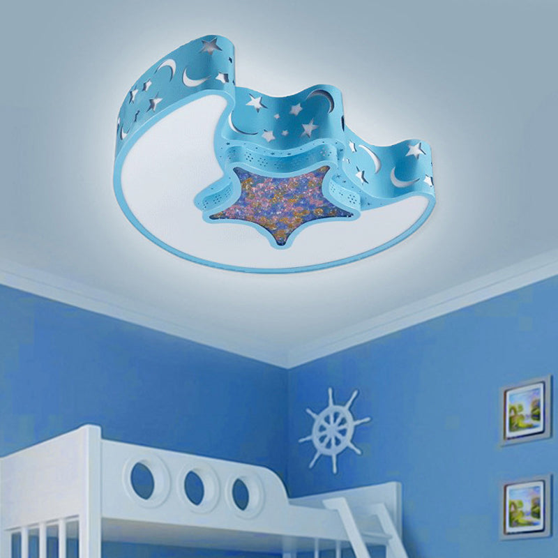 LED jardin d'enfants encastré luminaire plafond blanc / rose / bleu simple avec des étoiles et la Lune dans la lumière chaude / blanche abat - jour en acrylique