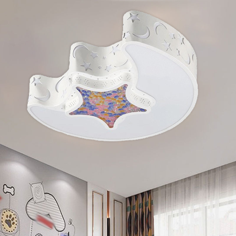 LED jardin d'enfants encastré luminaire plafond blanc / rose / bleu simple avec des étoiles et la Lune dans la lumière chaude / blanche abat - jour en acrylique