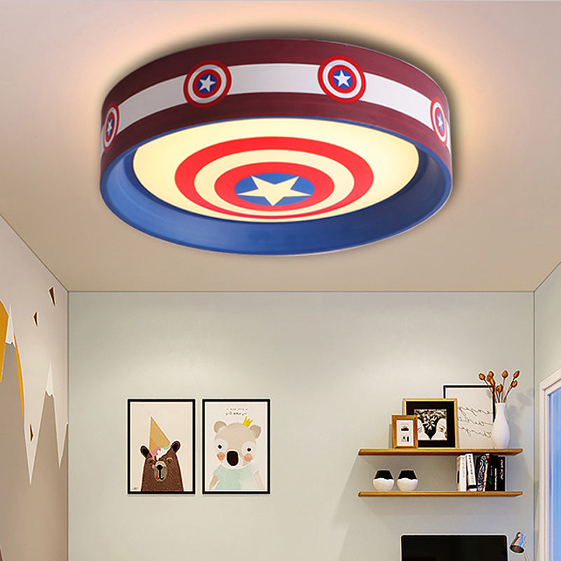 American Stylish Round Ceiling Lamp with Star Metal Blue and Red LED Ceiling Mount Light for Boys Bedroom