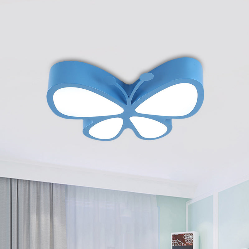 Butterfly Metallic LED Flush Light Fixture Children Red/Yellow/Blue Flushmount Ceiling Lamp with Acrylic Shade