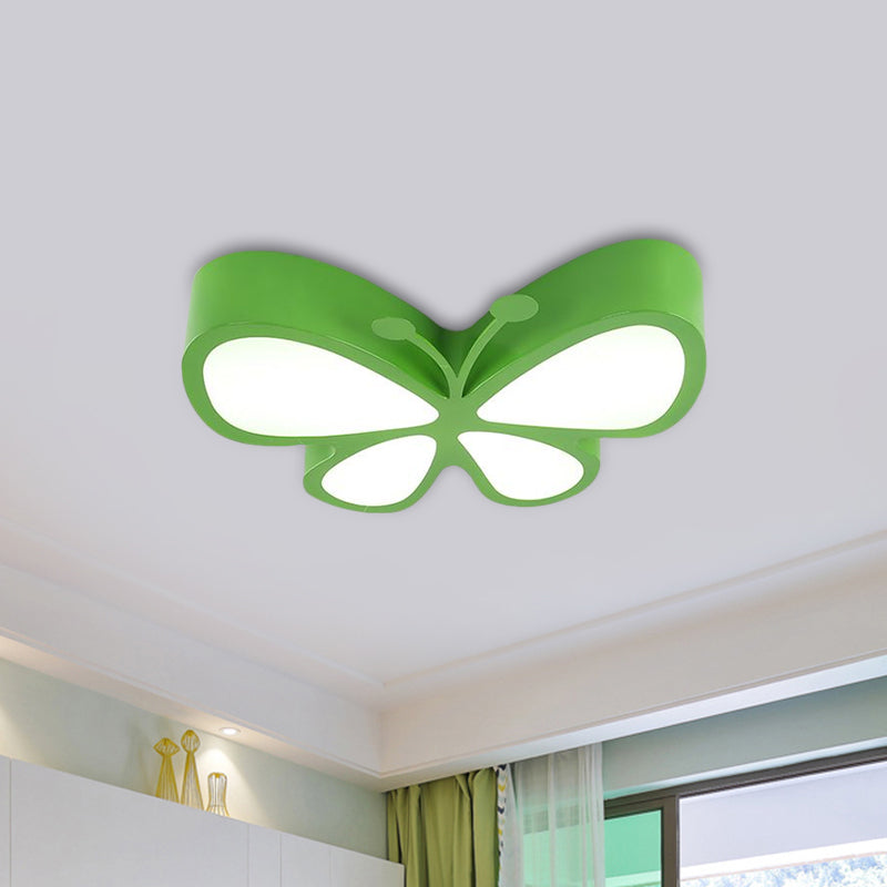 Butterfly Metallic LED Flush Light Fixture Children Red/Yellow/Blue Flushmount Ceiling Lamp with Acrylic Shade