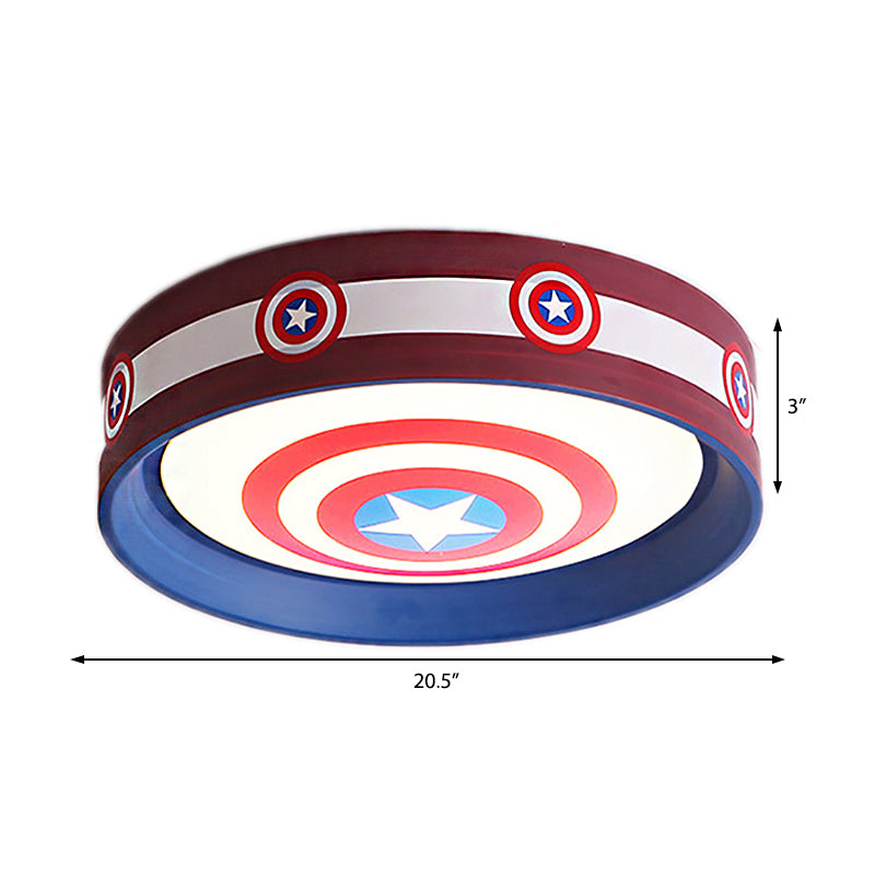 American Stylish Round Ceiling Lamp with Star Metal Blue and Red LED Ceiling Mount Light for Boys Bedroom