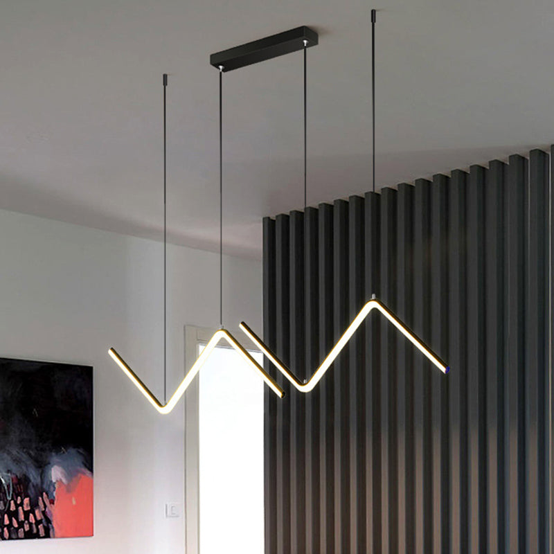 Zigzag Shaped Metal Hanging Lamp Simple Black/Gold LED Island Pendant in Warm/White Light for Dining Room