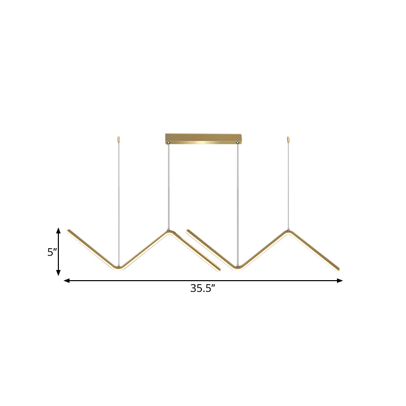 Zigzag Shaped Metal Hanging Lamp Simple Black/Gold LED Island Pendant in Warm/White Light for Dining Room