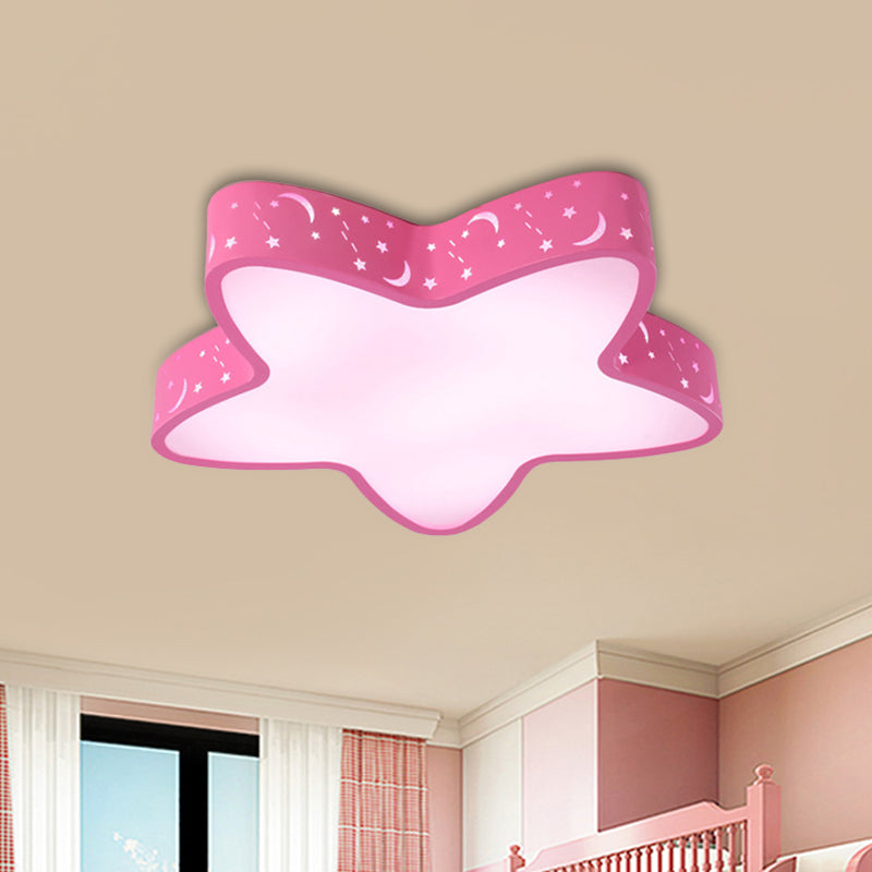 Pink/Light Blue Starfish Flush Lighting Kids LED Acrylic Flush-Mount Light Fixture with Hollowing-Out Design
