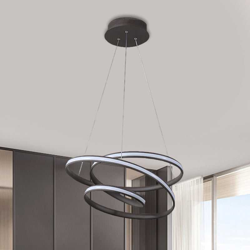 Whirling LED Pendant Chandelier Minimalist Acrylic Kitchen Ceiling Suspension Lamp in Black, Warm/White/Natural Light
