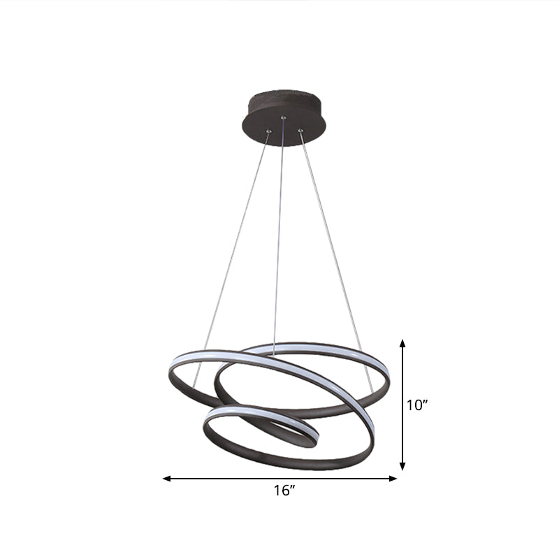 Whirling LED Pendant Chandelier Minimalist Acrylic Kitchen Ceiling Suspension Lamp in Black, Warm/White/Natural Light