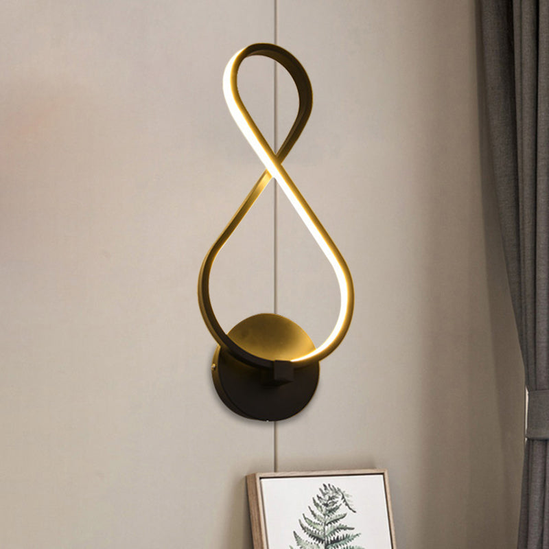 Metallic Hourglass/Music Note Sconce Minimalist Black/White LED Wall Mount Light Fixture in Warm/White Light for Office