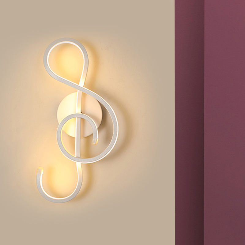 Metallic Hourglass/Music Note Sconce Minimalist Black/White LED Wall Mount Light Fixture in Warm/White Light for Office