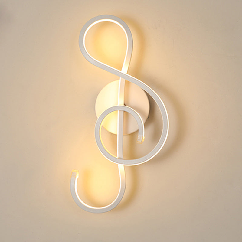Metallic Hourglass/Music Note Sconce Minimalist Black/White LED Wall Mount Light Fixture in Warm/White Light for Office