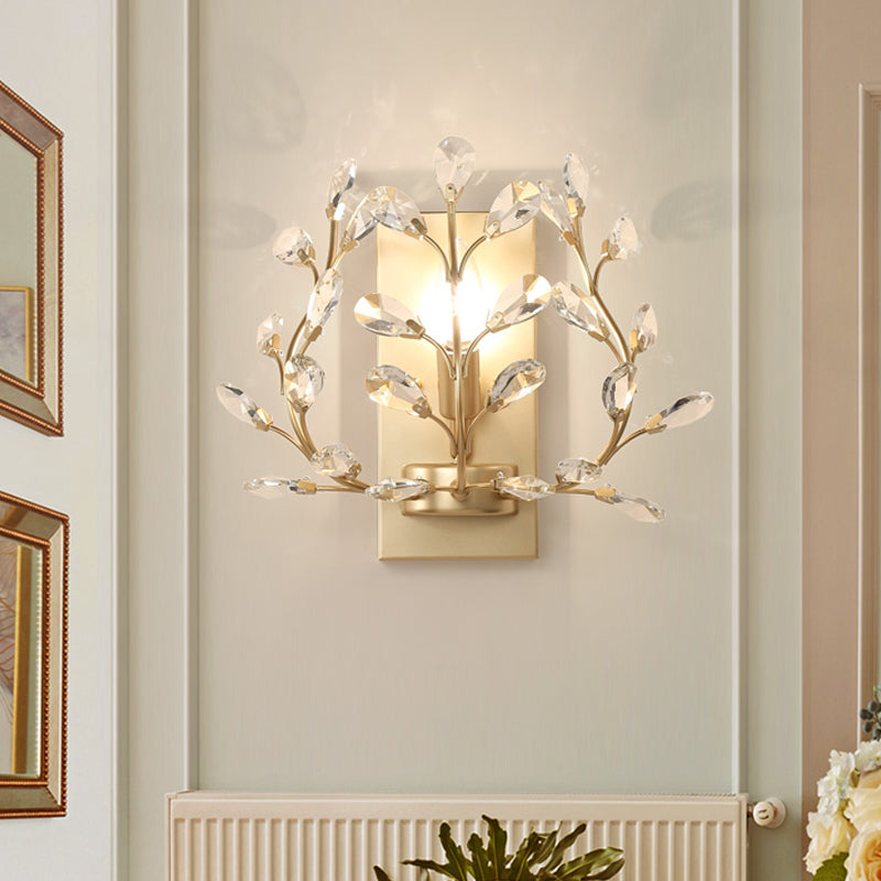 Einfache Zweigwandhalterung Licht 1 Glühbirne Klar K9 Kristallleuchte Beleuchtung in Schwarz/Gold für Wohnzimmer