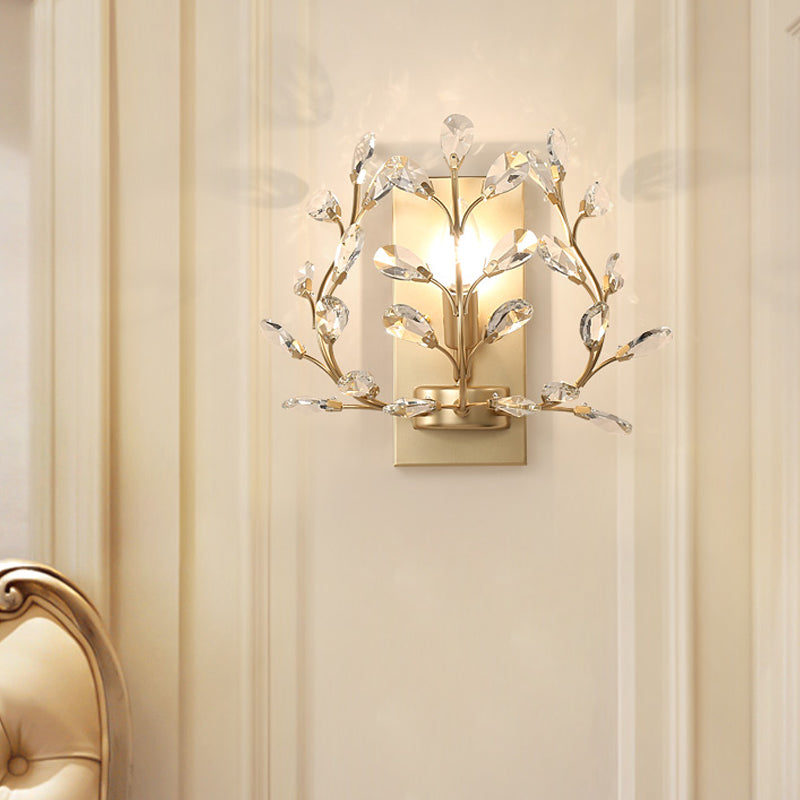 Einfache Zweigwandhalterung Licht 1 Glühbirne Klar K9 Kristallleuchte Beleuchtung in Schwarz/Gold für Wohnzimmer