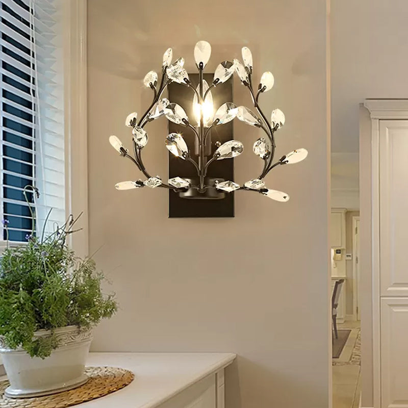 Einfache Zweigwandhalterung Licht 1 Glühbirne Klar K9 Kristallleuchte Beleuchtung in Schwarz/Gold für Wohnzimmer