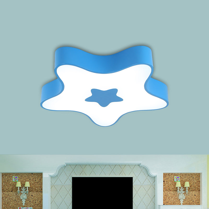 Star Kindergarten Flush Light Acrylic LED Kids Flush Mount Recessed Lighting in Red/Yellow/Blue