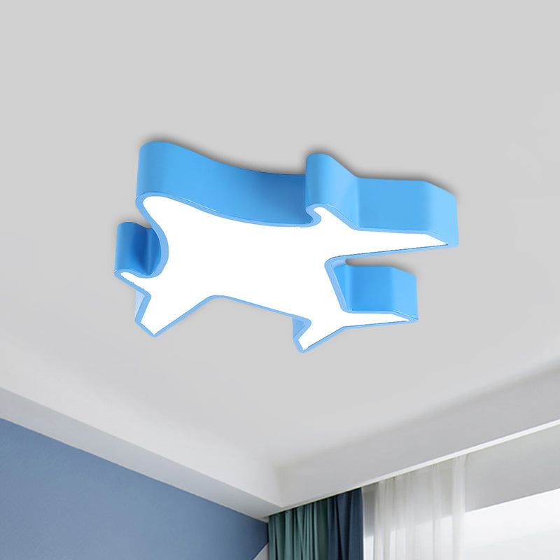 Aeroplane Nursery Room Flush Light Fixture Acrylic LED Children Flushmount Ceiling Lamp in White/Red/Yellow