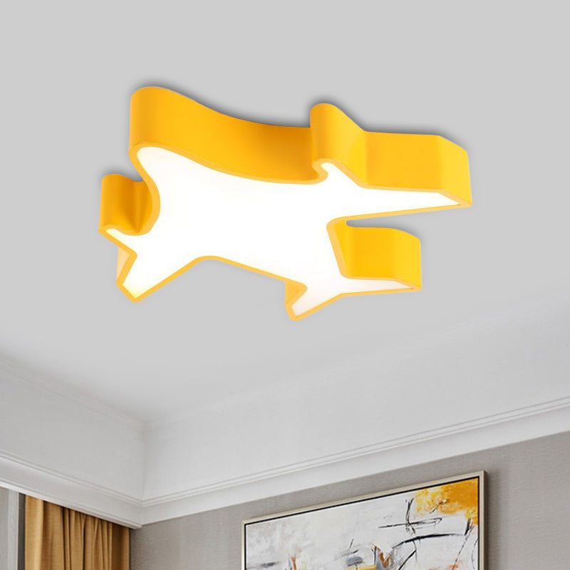 Aeroplane Nursery Room Flush Light Fixture Acrylic LED Children Flushmount Ceiling Lamp in White/Red/Yellow