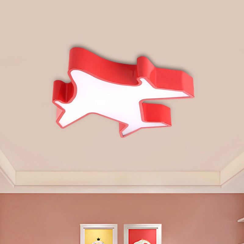 Aeroplane Nursery Room Flush Light Fixture Acrylic LED Children Flushmount Ceiling Lamp in White/Red/Yellow
